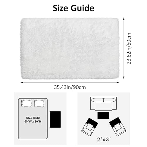 Tapete pequeño peludo blanco 2x3 pies para dormitorio miniatura 2