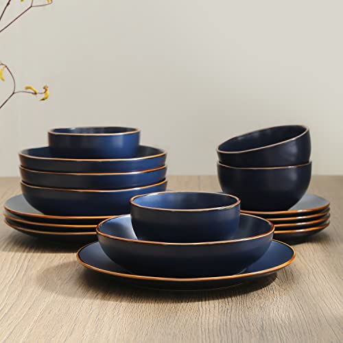 Stone Lain Brasa Modern Stoneware 16 Piece Dinnerware Sets, Plates and Bowls Sets, Dish Set for 4, Blue by Stone Lain - Image 2