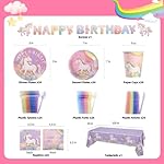 Birthday Party Supplies Kit for 24 Guests, 170 Pcs for Unicorn Birthday Decorations, Includes Dinner & Dessert Plates, Napkins, Cups, Cutlery, Banner and Tablecloth - Image 3