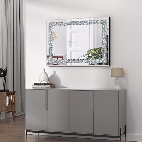 Goand Crystal Decorative Mirror-19.7"X27.6" Rectangle Gorgeous Silver Mirror, Crush Diamond Mirror For Wall Decoration Bedroom, Hallway, Dining Room #TOP3