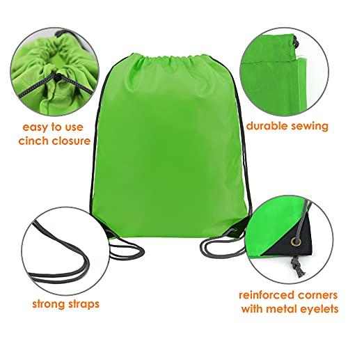 Image of BeeGreen 20 Pieces Green String Bags Bulk Lightweight Durable Drawstring Gym Backpacks for Christmas Travel Sports Plain Cinch Storage Sackpack Bags for Women and Men