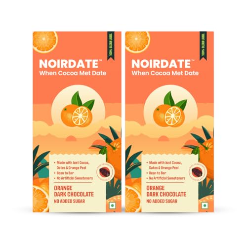 Image of NoirDate Orange Dark Chocolate - 75g, Bean to Bar, Sweetened with Dates, Refined Sugar Free, Clean Label, Healthy & Tasty Indulgence, Vegan, Gluten-Free, Antioxidant Rich (Pack of 2)