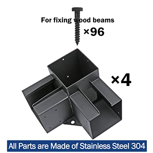 Antsky 4 Pack Stainless Steel 3-Way Right Angle Corner Brackets With Screws For 6X6Inch(Actual: 5.5X5.5Inch) Wood Beams，Pergola/Gazebo Kit (Black Finish) #TOP1