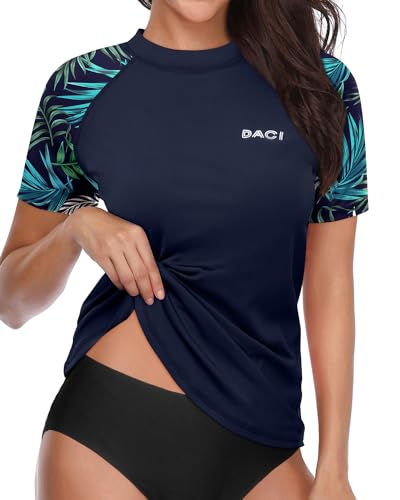 Daci Women Short Sleeve Rashguard Top Swim Shirt Swimsuits Top Only No Built in Bra Bathing Suit No Bottom