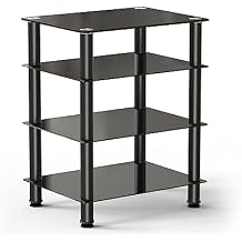 FITUEYES AV Component Media Stand Audio Rack 4-Tier Entertainment Shelves TV Stand for Video Components, Stereo Equipment, Gaming Consoles, Black