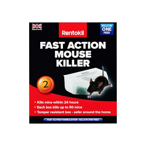 Rentokil PSF135 Fast Action Mouse Killer Twin Pack - Highly Effective Indoor Rodent Bait Station for Quick and Efficient Elimination of Mice, Ready-baited, kills up to 50 mice per station