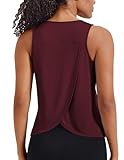 PINSPARK Sport Tank Top Damen Racerback Sporttop Ärmelloses Yoga Oberteile Open Back Laufshirt Sommer Fitness Tops Gym Weinrot M