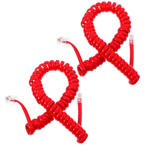 OATIPHO 2Pcs Coiled Telephone Cords for Landline Phones and Receiver Cables Flexible Curly Cords Compatible with Desk Phones (Red, 2 Pack)