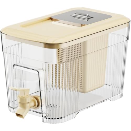 ITMEAT冷蔵庫ポットドリンクサーバー冷水筒大容量6Lフィルター付き蛇口付き麦茶ポット耐熱ポット透明蓋付き密封性がよい洗いやすい飲料水バケットジュースビールアイスティーフルーツティー暑さ対策家庭お店用貯蔵容器 (イエロー)