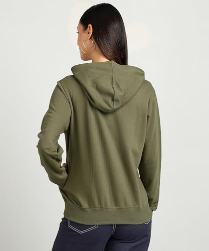Image of Alan Jones Clothing Women's Solid Zipper Hooded Sweatshirt | Front Zip, Ribbed Hem, Lined Hood, Casual Winter Wear