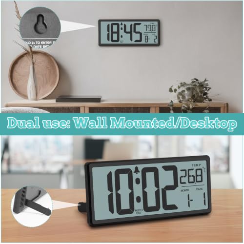 14" Auto Set Digital Clock, Auto DST Wall/Desktop Clock Battery Operated - image 3