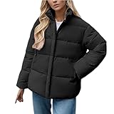 mkdytQE Leichte Damen Langarm Puffer Jacke,Damen Winter Oversized Daunenjacke Puffer Mantel mit Durchgehendem Reißverschluss Puffy Thickened Jacket Warm Puffer Down Coat mit Taschen