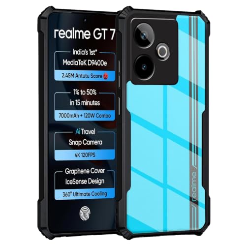 Image of NSTAR Shock Proof Clear Protective Back Case for Realme GT 7 / Realme GT 7T 5G | Acrylic Crystal Clear 360 Degree Protection- (PC & TPU, Black Bumper)