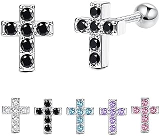 Kakonia 925 Sterling Silver Cubic Zirconia Small Cross Stud Earrings with Screw Back Lock for Toddlers Girls - Hypoallergenic Tiny Cute Stud Earrings Christian Jewelry for Women
