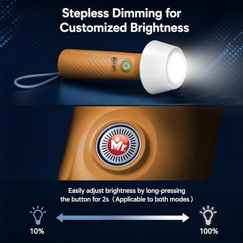 Image of Mr. Light Torch Rechargeable, 1200mAh Torch & Camping Light with Stepless Dimming, Portable LED Flashlight for Home, Camping, Power Outage & Daily Use(Orange)