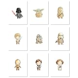 Star Wars Space Nursery Decor, Galactic Wall Art Watercolor Prints, Set of 9 Sci-Fi Kids Room Posters, Star Wars Nursery Bedroom Decorations Unframed (8x10')