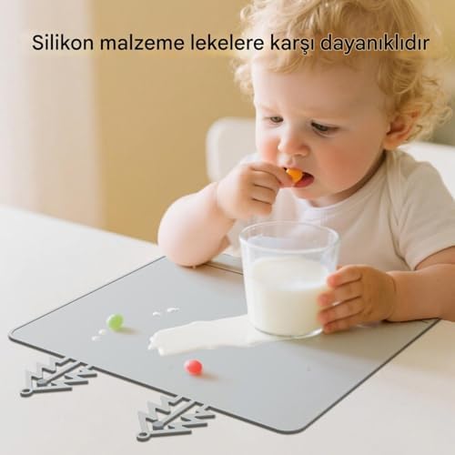 Silikon Bebek Restoran Servis Altlığı - 12.01 Kaymaz Çocuk Servis Altlığı | Çocuk Masası Yemek Yeme Yemeek Besleme İçin Çarpışma Önleyici Kenarlı Yemek Masası Mat - Görsel 4