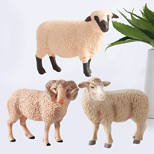 NUOBESTY 3 peças de estatueta de ovelha em miniatura, topos de bolo de animais de fazenda, figuras r