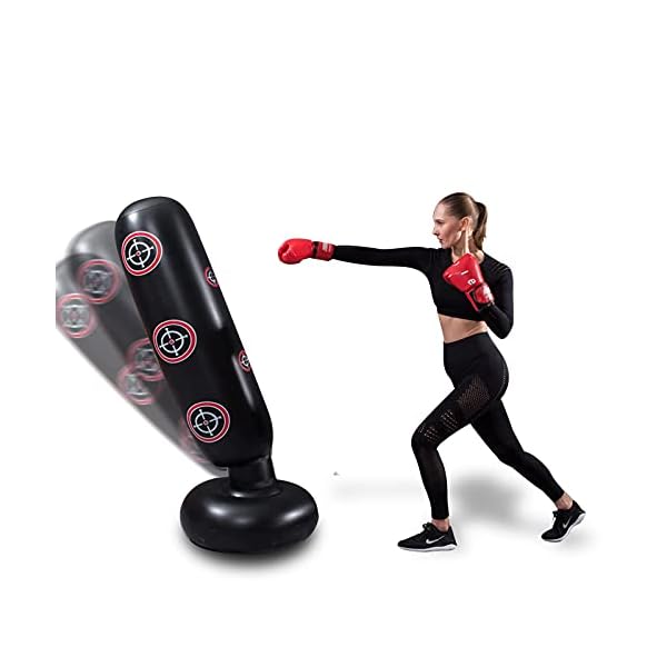 Inflatable Punching Bag for Kids and Adults 65" High Boxing Blow Up Training Bag with Stand，Bop Bag for Kickboxing Practice - Bounce Back Freestanding Punch Bag Gift Set (Target Pattern)