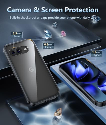 Image of FNTCASE for Google Pixel 9a Case: Military Grade Drop Protection Anti Yellowing Cell Phone Cover - Rugged Shockproof Protective Bumper Transparent Cases(Black)