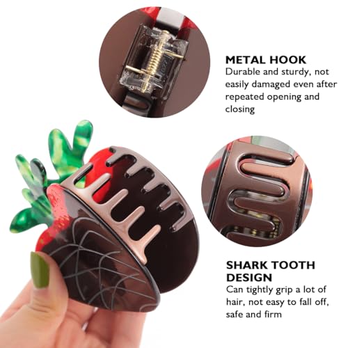 Chocolate Strawberry Hair Claw Clip, Large Size Decorative Hair Grip with Shark Tooth Design, Durable Metal Hook