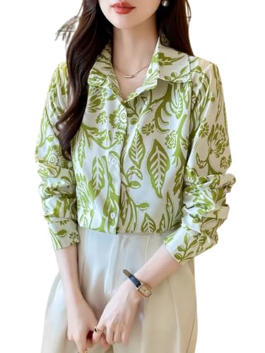Image of Leriya Fashion Shirt for Women S-3XL | Abstract Printed Crepe Full Sleeve Shirt Collared Silhouette | Office Wear Tops for Women, Western Shirt for Women & Stylish Tops for Women Smart-Casual Styling