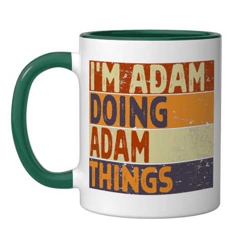 Retro I'm ADAM Doing ADAM Things Funny Birthday Joke Ceramic Mug, Dark Green/White, 11oz