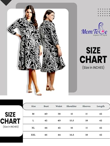 Image of MomToBe Womens Fit And Flare Knee-Length Rayon Maternity /Pregnancy /Easy Breastfeeding /Western Dress with Zippers for Nursing Pre and Post Pregnancy