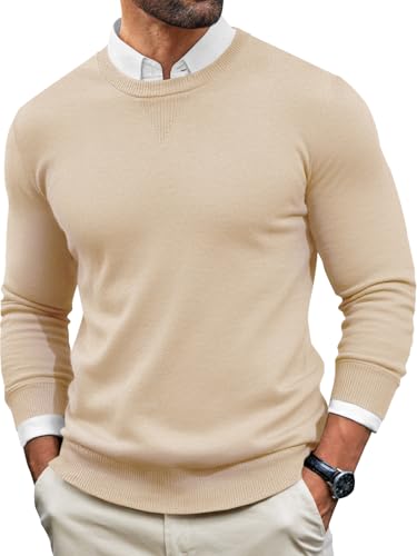Image of Runcati Mens Crewneck Sweaters Casual Knit Lightweight Dress Sweater Long Sleeve Slim Fit Fall Winter Pullover