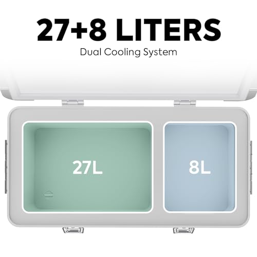 Image of ICECO APL35 Dual Zone 12V Refrigerator, 35 Liters Light Duty Aluminum Portable Fridge, SECOP Nano Compressor, DC 12 /24V, AC 110-240V, -4℉~68℉, for Outdoor, RV, Camping, Car Use (APL35+DC Cable)