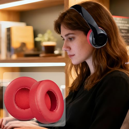 Almohadillas de piel de cordero para auriculares Beats Solo 2 y Solo 3 inalámbricos, con espuma de alta densidad, mayor grosor - rojo miniatura 5