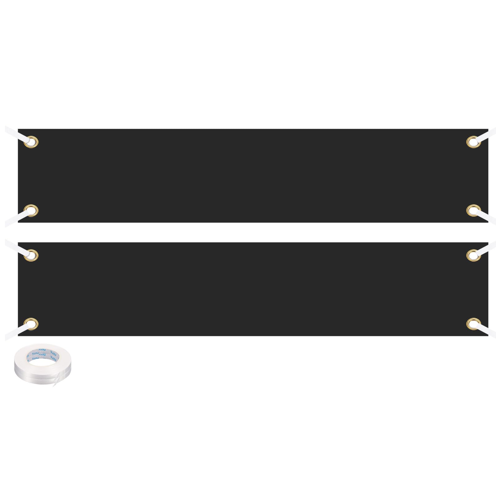 PATIKIL Blank Banners Signs to Decorate 1.6'x10' Sublimation Black Banner with Hanging Rope for Business Outside Outdoor Wall, 2 Set