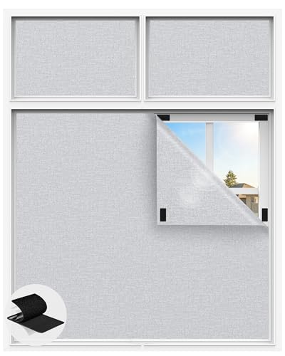 Image of Linen Blackout Curtains for Bedroom, 39 inch x 58 inch Portable Black Out Blinds with 20 Sets Hooks & Loops Strips for 100% Blackout Window Film, Temporary Black-Out Shades for Windows Cover Travel RV- Gray