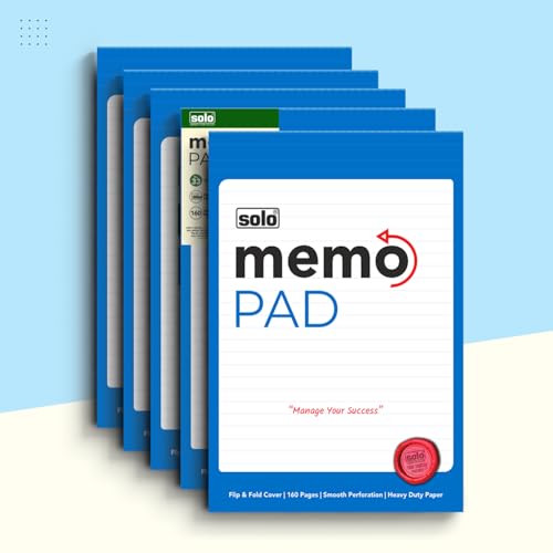 Image of SOLO Memo Pad, A5 Notepad, Flip & Fold Paper Cover, 160 Pages, Micro Perforation - Pack of 5
