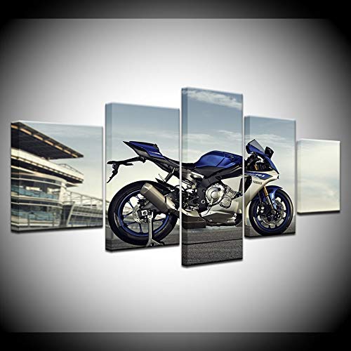 Décoration salon moderne avec tableau mural moto 5 pièces HD