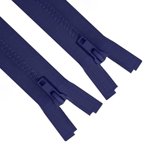 Image of Sawoake 2PCS #5 24 Inch Separating Jacket Zippers for Sewing Coats Jacket Zipper Deep Blue Molded Plastic Zippers Bulk Tailor DIY Sewing Tools for Garment /Bags /Home Textile