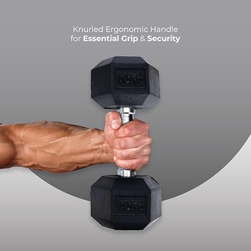 Endless Mancuerna hexagonal recubierta de goma, color negro, material: hierro y goma, perfecta para culturismo, fitness, levantamiento de pesas y entrenamiento en casa o gimnasio - Imagen 5