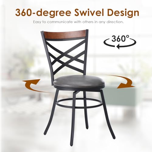 Swivel Dining Room Chairs Set of 2, Dining Chair with Faux Leather Cushion Upholstered Mid Century Dining Chair with X Back Comfortable Swivel Dining Room Chair