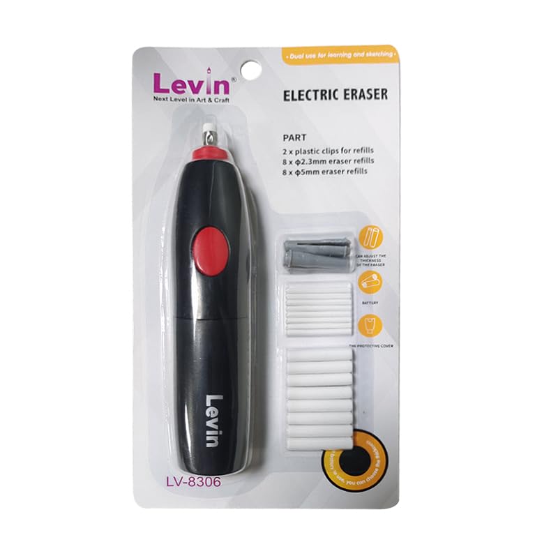 Image of Levin THE NEXT LEVEL IN OFFICE STATIONERY 8306 Electric Eraser with 16 Refills, Battery Operated Eraser, Electric Eraser Kit for Artists, Art Pencils, Drawing, Sketching, Drafting, White