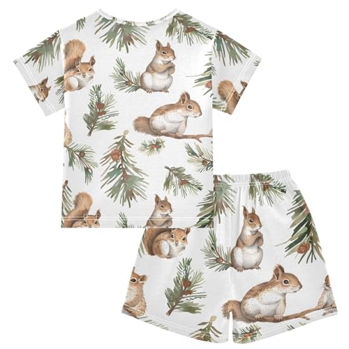 ALAZA Squirrel Branches Watercolor Pajamas Short Sleeve 2 Piece Sleepwear Top and Bottom Pajama Set Unisex2