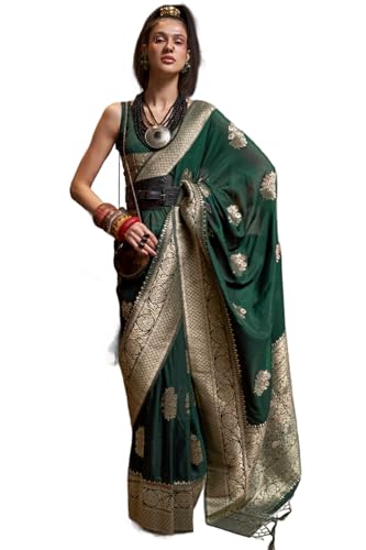 Image of SWORNOF Women's Woven Khadi Georgette Silk Saree With Unstitched Blouse Piece