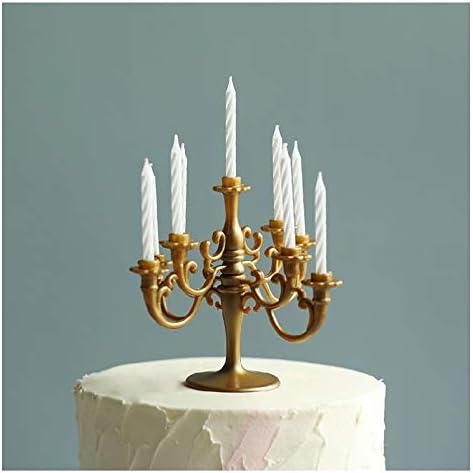 Mini Plastic Candle Holder Stand with 7Pcs Candelabra Taper Beautiful Vintage Candlestick Cake Topper Desk Ornament for Wedding Event Birthday Party Candelabra Cake Topper Gold