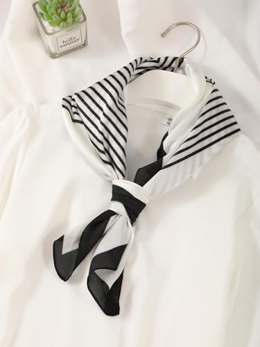 1PC Black and White Striped Scarf, Soft Lightweight Striped Head Wrap, Stylish Bandana Accessory for Women Men, Breathable Fashion Classic Scarfs (Black&White)2