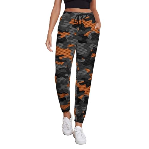 VOSERY Pantalones de jogging color naranja gris camuflaje para mujer con bolsillos - Pantalones deportivos largos para mujer, estilo-17, M