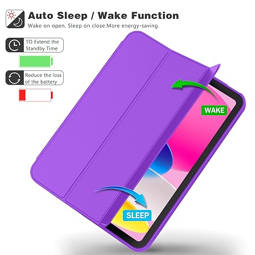 Image of ToaPoia Case for iPad (A16) 11 Inch 2025 /iPad 10th Generation 10.9 Inch 2022, Slim Trifold Stand Protective Cover with Pencil Holder and Soft TPU Back,Support Auto Sleep /Wake (Grape Purple)