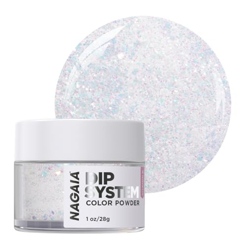 Crystal Cascade,Holographic Chunky Glitter,Premium NAGAIA Chunky Glitter Dip Powder,Chip Resistant Dip Powder with VitaminE,Calcium,No Clumps,No Bumps, For Salon,Home,No UV Curing Needed,Last 4 Weeks