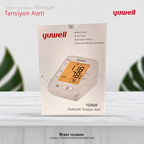 Image of Yuwell Digital Blood Pressure Monitor, Model YE-660F, Large LCD Display, Voice Broadcast, 90 Memory Storage, XL Cuff
