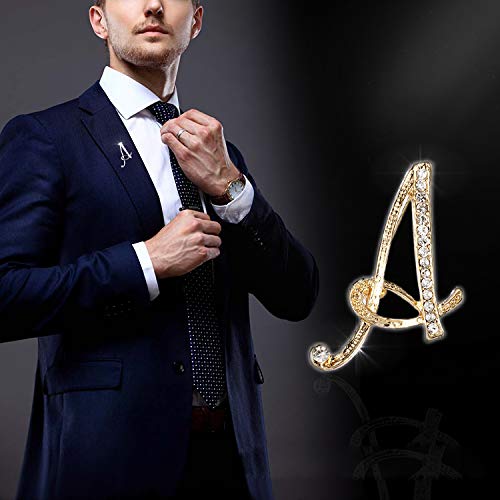 Image of BeeGift Letter Brooch Pins Initial Rhinestone Brooch for Women Crafts,Rhinestone Crystal Lapel Pin Brooches Gold A-Z 26 Letters