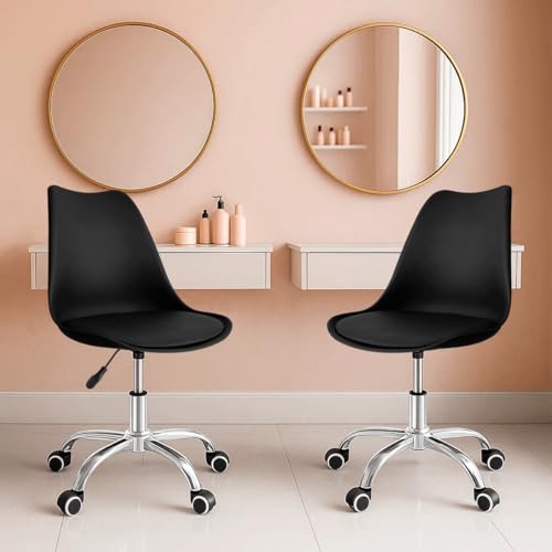 La mejor selección de Sillas Con Ruedas para Oficina - solo los mejores. 47 LINIUM - Silla Salon Oficina Escritorio Tulip Sala De Juntas (2, Negro)