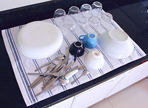 Premium Kitchen Towels – Large Dish Towels (20”X 30”) – 100% Cotton Terry Towel – Highly Absorbent Kitchen Towels– Super Soft Hand Towels With Hanging Loop (4 Pack)- White With Blue Stripes #TOP3